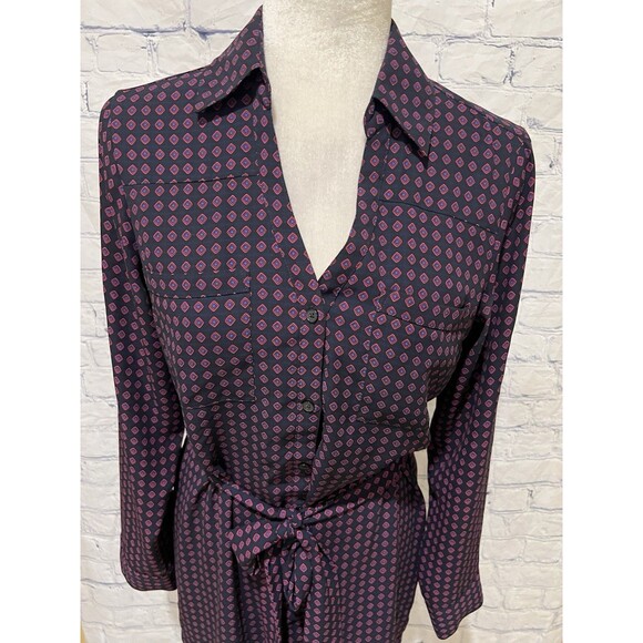 Express long sleeve Button Down pattern shirt dress with belt size small - Picture 2 of 7